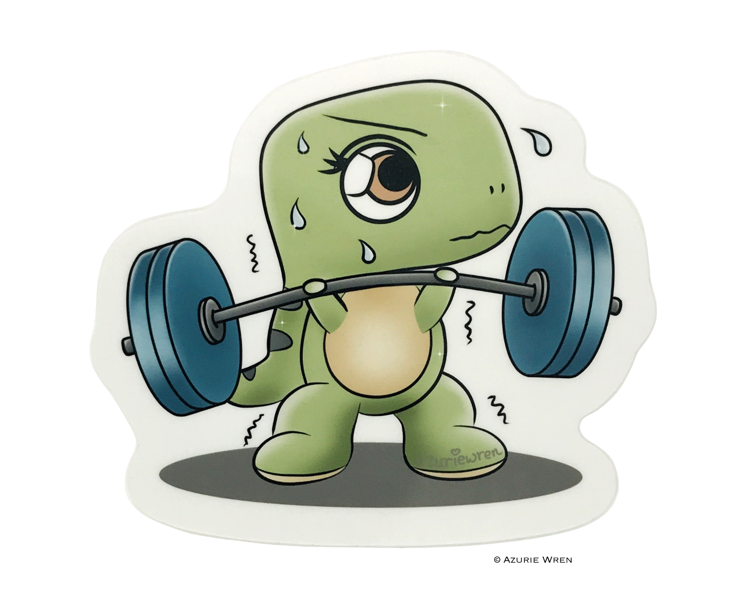 Baby T-Rex lifting weights Cute Sticker.