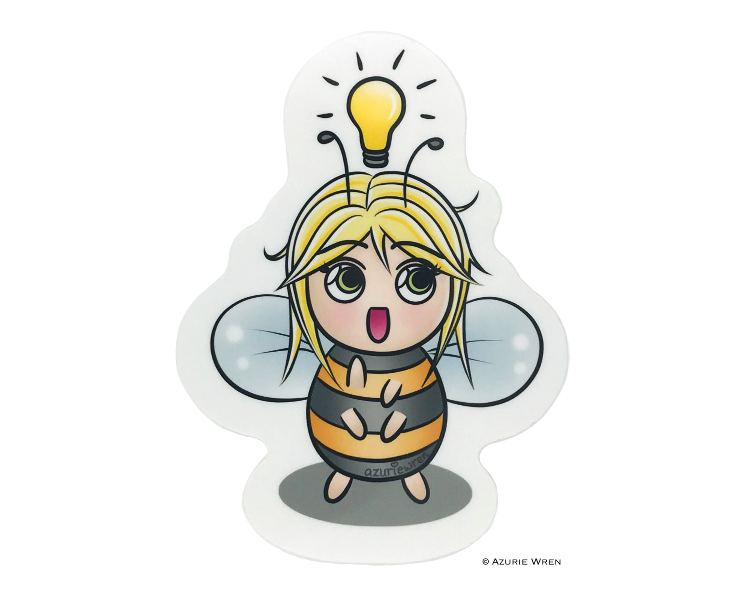 Little Bee having a light bulb moment with a shining light bulb above her cute sticker