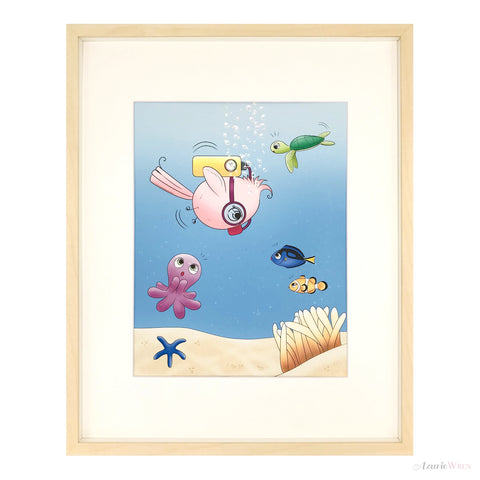Little Birdie Ocean Diving Cute Art Print