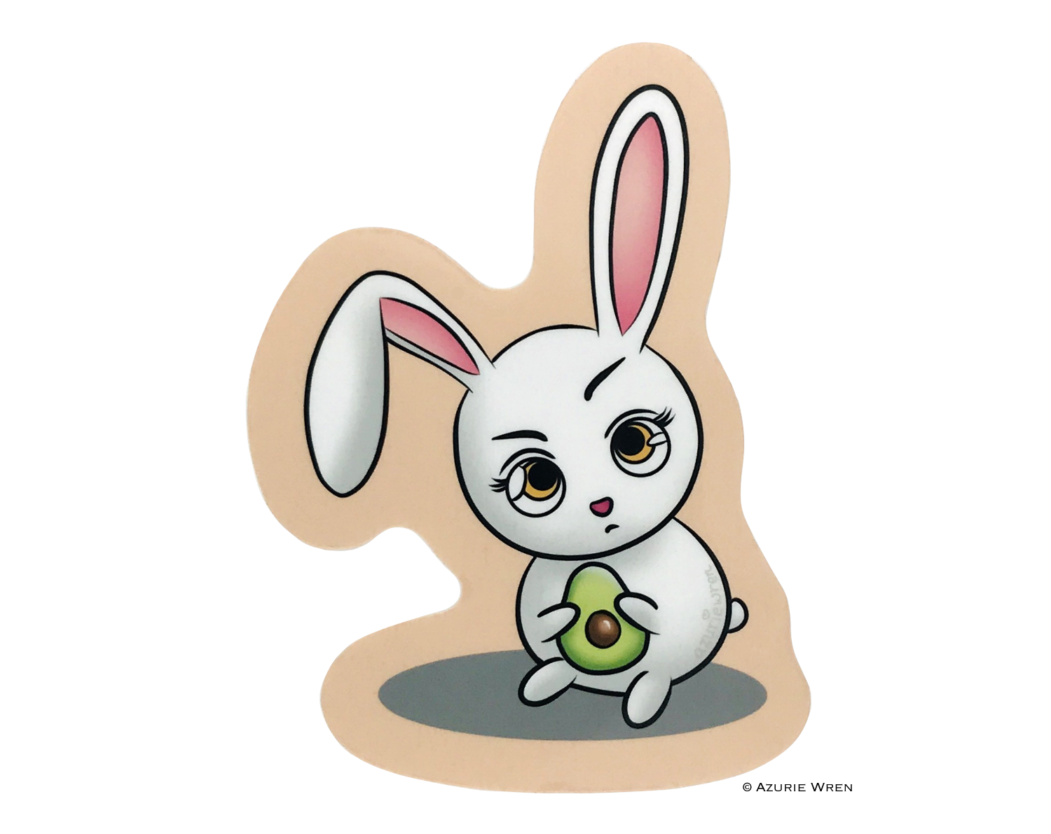 Little Bunny holding onto an avocado Cute Sticker.