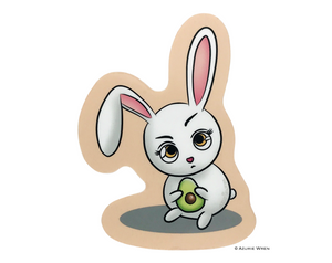 Little Bunny holding onto an avocado Cute Sticker.