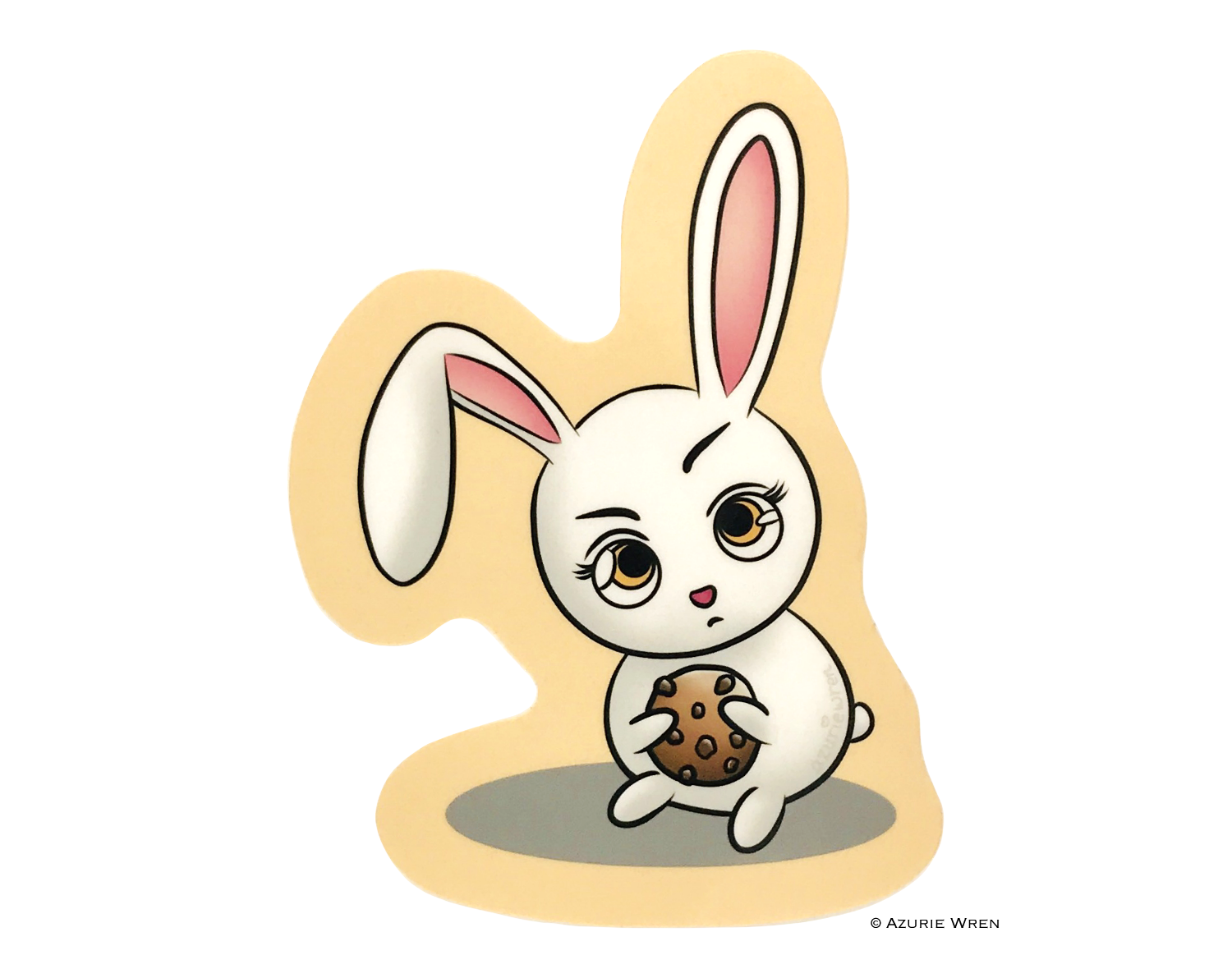 Little Bunny holding onto a chocolate chip cookie cute sticker.