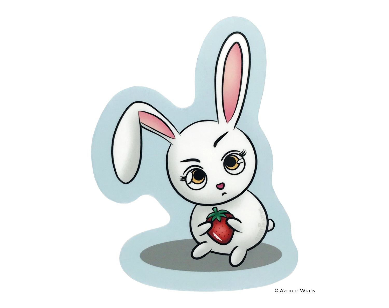 Little Bunny holding onto a strawberry cute sticker.