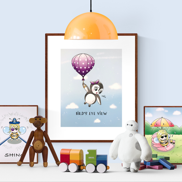 Little Penguin Floating Balloon Cute Art Print