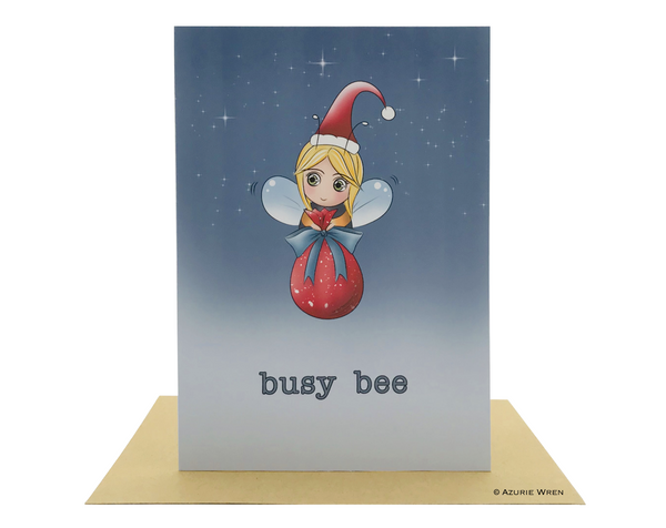 Cute greeting card with an adorable busy Bee Santa | Christmas card