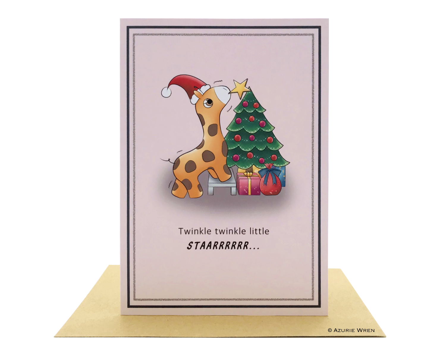 Cute greeting card with adorable Baby Santa Giraffe | Christmas card 