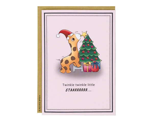 Cute greeting card with adorable Baby Santa Giraffe | Christmas card 