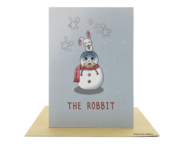 Cute greeting card with Little Bunny and Mr Snowman | Christmas card