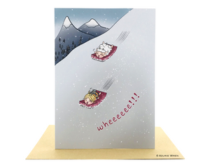 Cute greeting card with snow sledding fun | Birthday card | Friendship