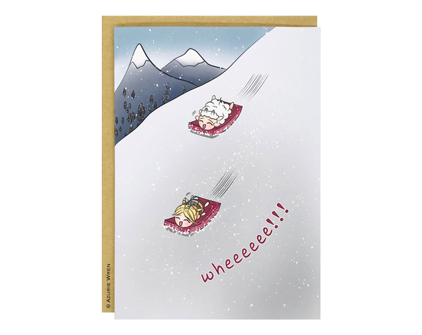 Cute greeting card with snow sledding fun | Birthday card | Friendship