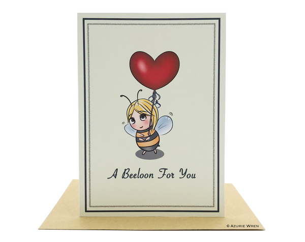 Cute greeting card with Little Bee giving a balloon | Anniversary card