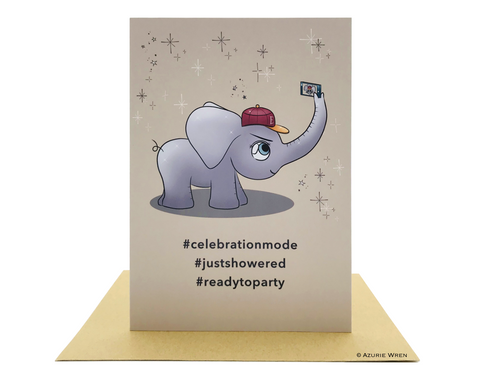 Cute greeting card with Baby Elephant taking a selfie | Funny card | Birthday card 