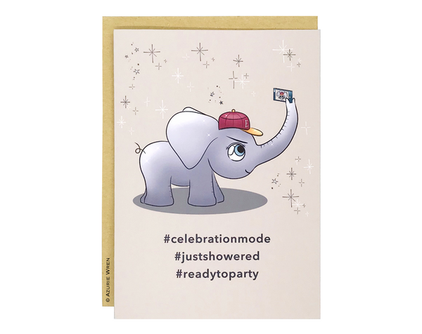 Cute greeting card with Baby Elephant taking a selfie | Funny card | Birthday card
