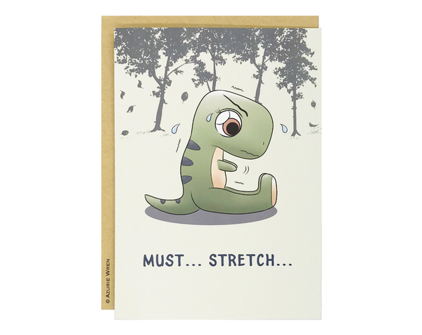 Cute greeting card of Baby T-Rex trying to stretch | Birthday card 