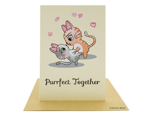 Cute greeting card with 2 dancing cats who are purrfect together | Anniversary card | Valentine's Day card