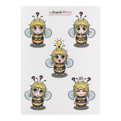 Thinking Little Bee Cute Sticker Sheet with 5 kiss cut stickers per sheet.