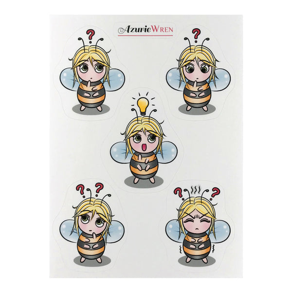 Thinking Little Bee Cute Sticker Sheet with 5 kiss cut stickers per sheet.